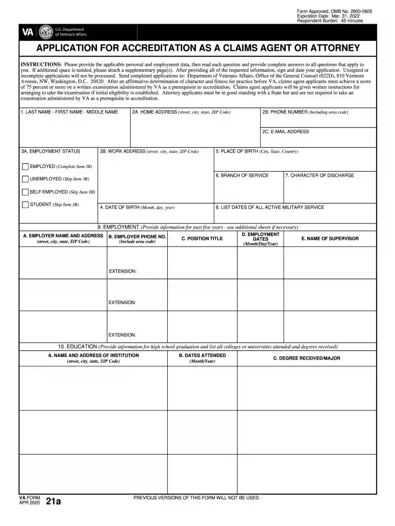 va form 21a Preview on Page 1