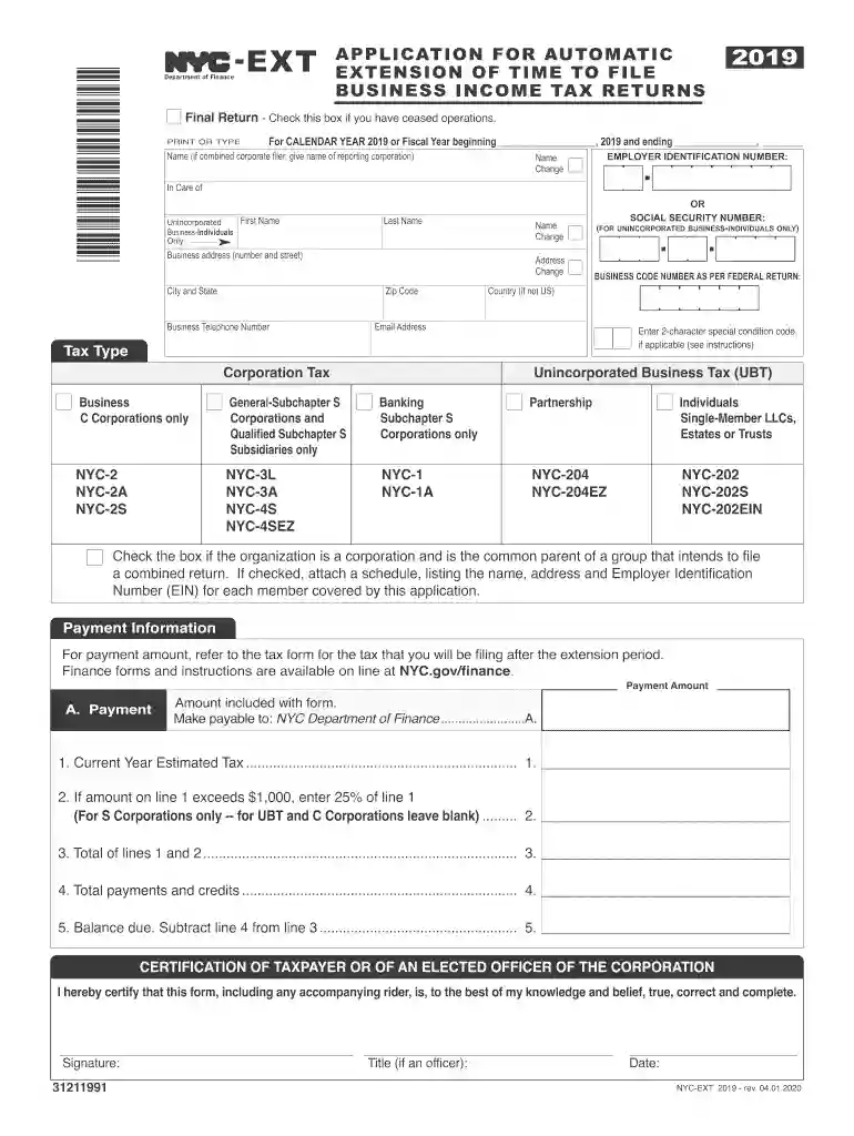 Form 7004 (Rev. December 2018) - Internal Revenue Service Preview on Page 1