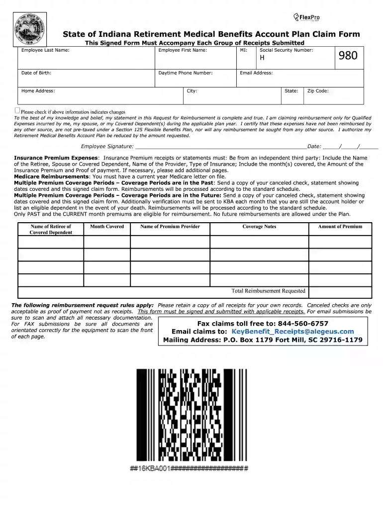 State of Indiana Retirement Medical Benefits Account Plan Claim Preview on Page 1