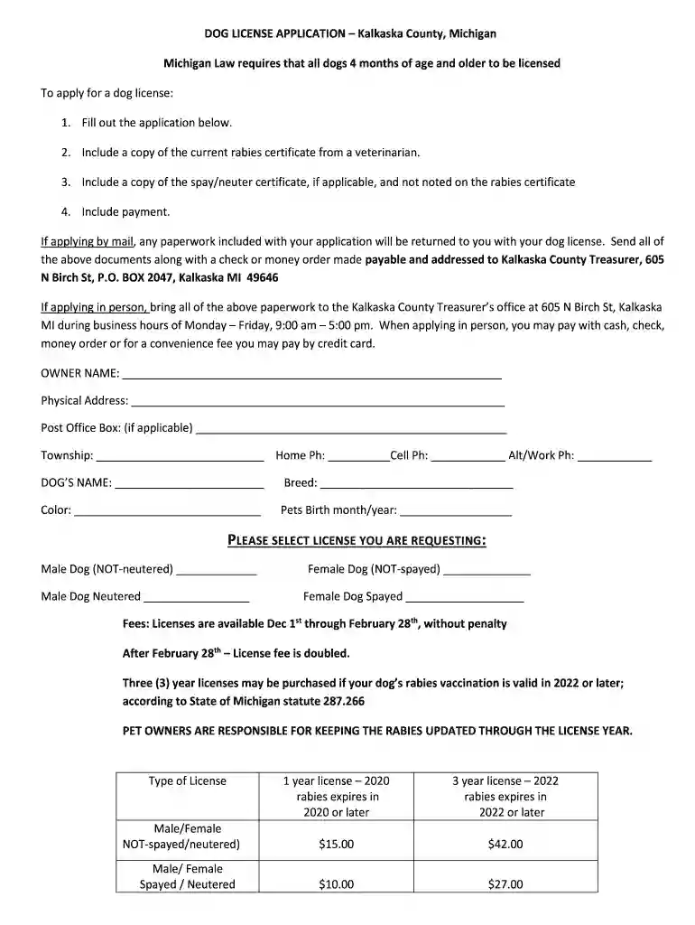 To apply for a dog license: Preview on Page 1