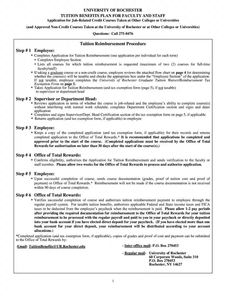 Employee Tuition Reimbursement - University of Rochester Preview on Page 1