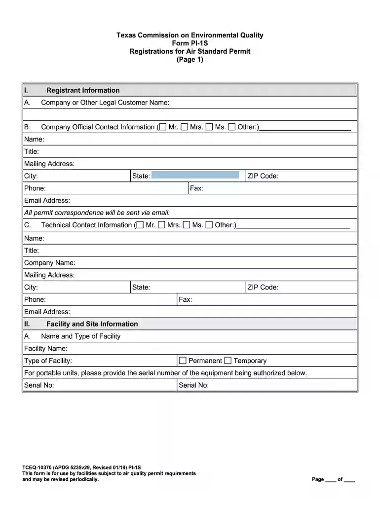 Form PI-E - Notification of Change to Qualified Facilities - TCEQ Preview on Page 1