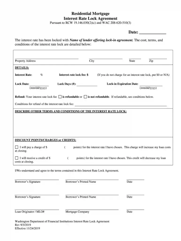 Residential Mortgage Interest Rate Lock Agreement Residential Mortgage Interest Rate Lock Agreement Preview on Page 1