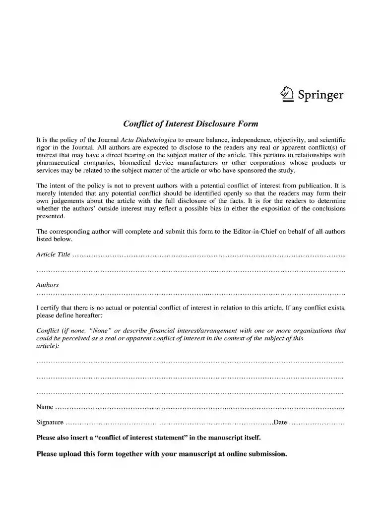 conflict of interest statement springer Preview on Page 1