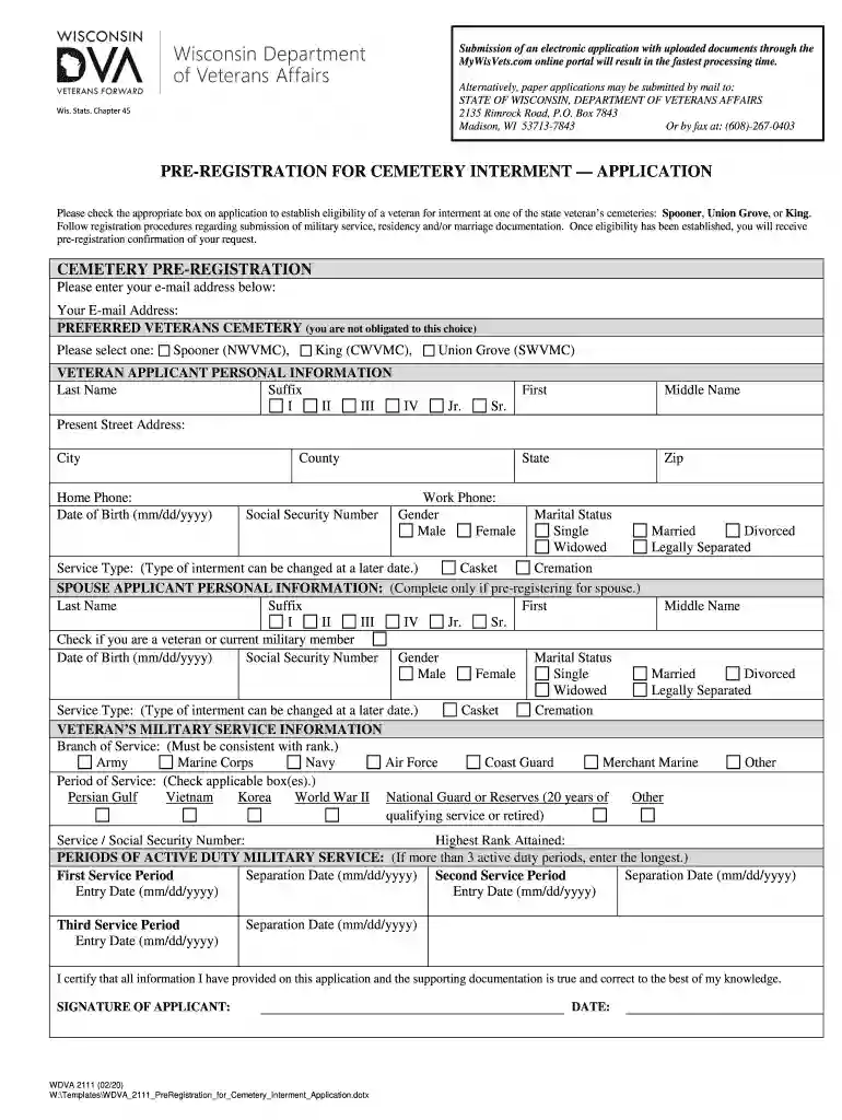 pre registration cemetery interment application form Preview on Page 1
