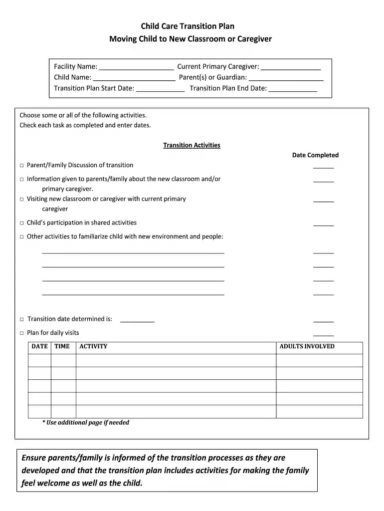 free behavior transition plan daycare illinois Preview on Page 1