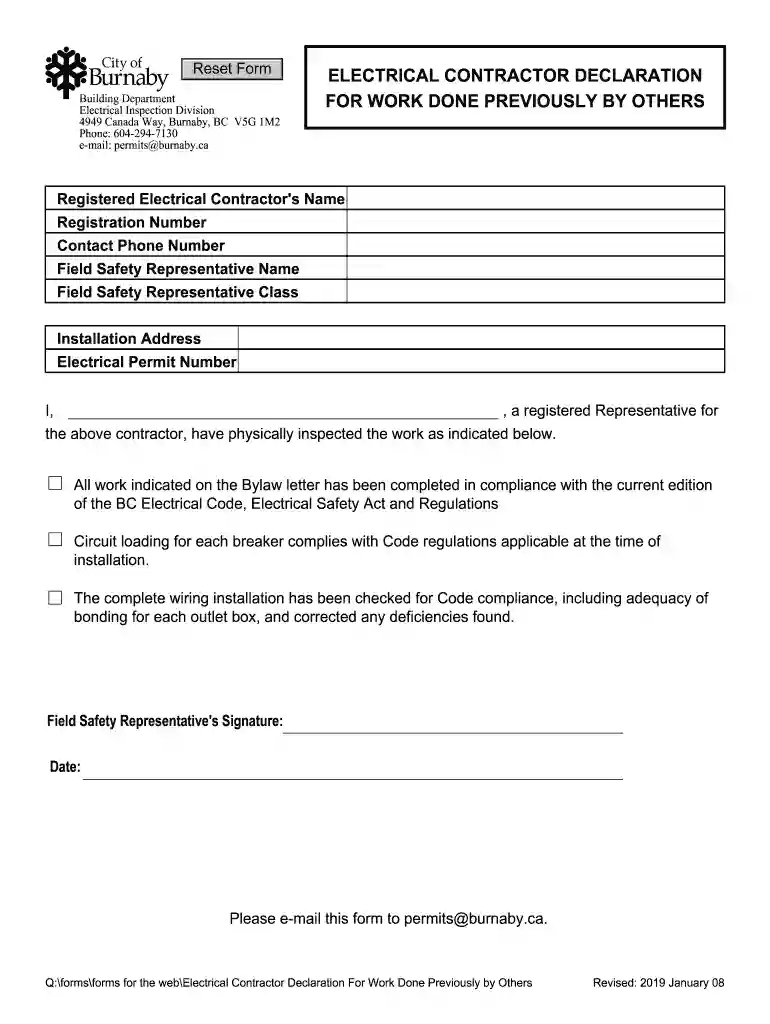 Fillable Online burnaby ELECTRICAL CONTRACTOR Preview on Page 1