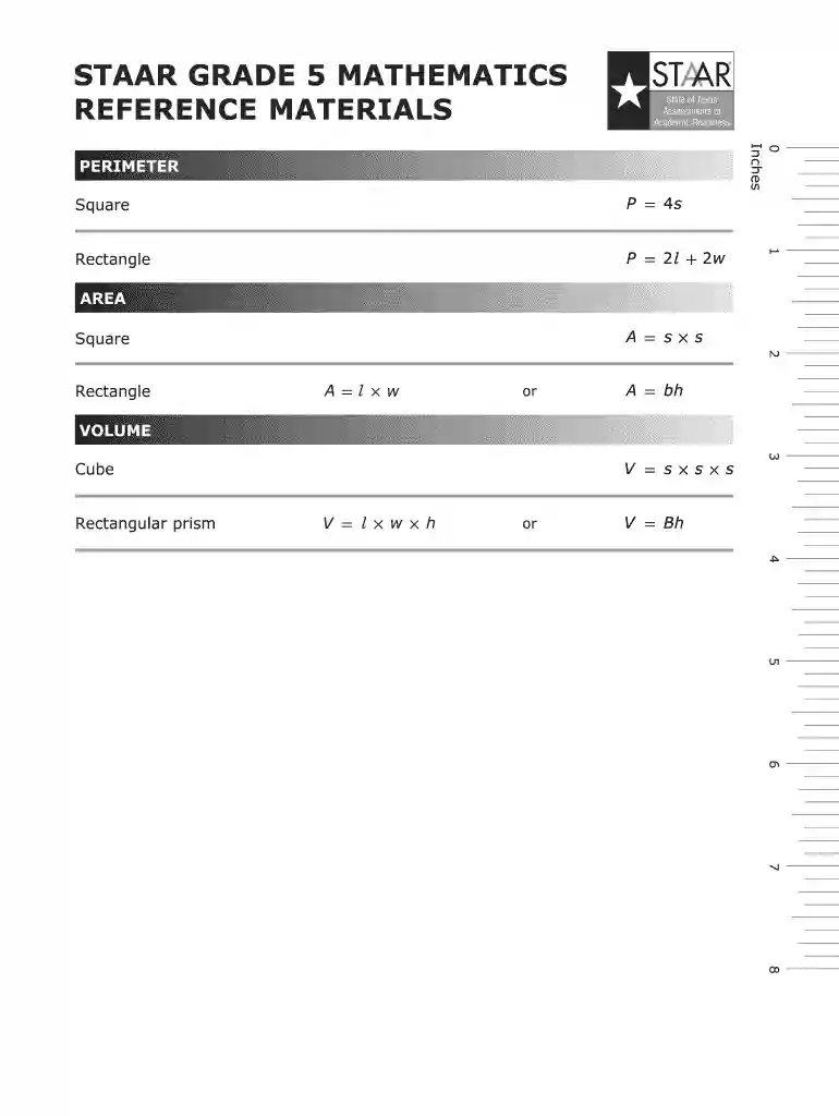Texas Assessments Standards (STAAR) Fifth Grade Mathematics Preview on Page 1