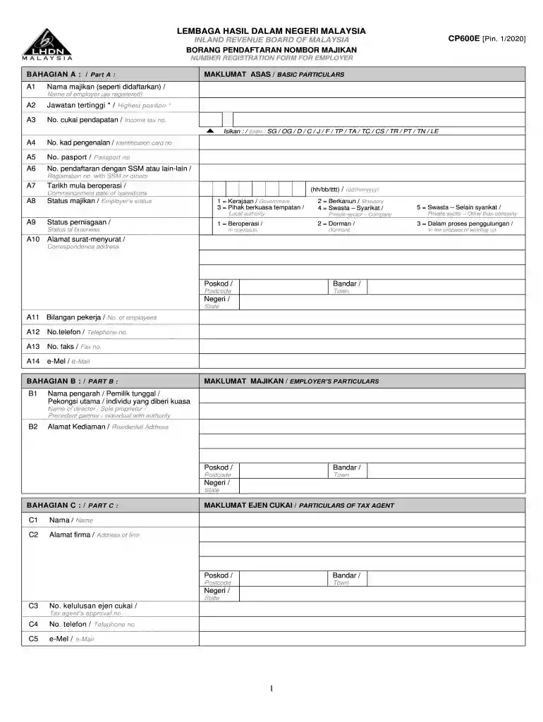 NUMBER REGISTRATION FORM FOR EMPLOYER Preview on Page 1