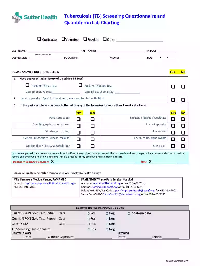 Tuberculosis TB Screening Questionnaire and Preview on Page 1