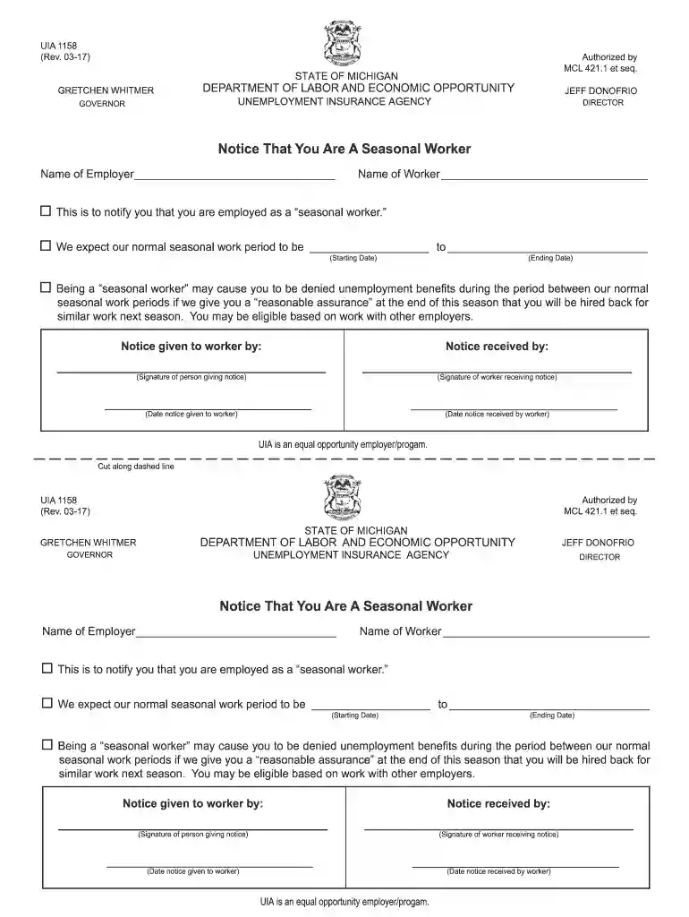 Notice That You Are A Seasonal Worker Preview on Page 1