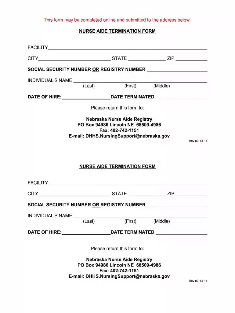 nurse aide termination form Preview on Page 1