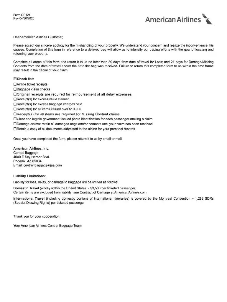 american airlines flight delay compensation form Preview on Page 1