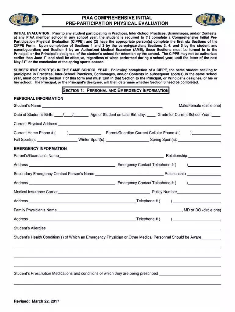 piaa sports physical form 2024 Preview on Page 1