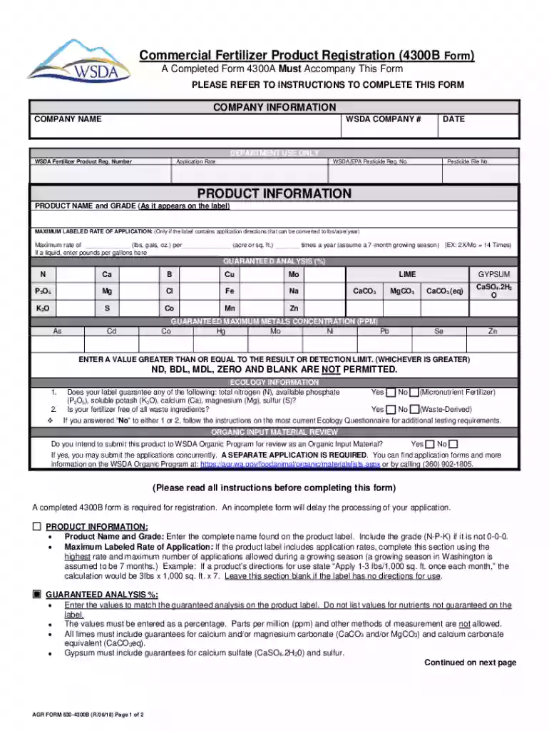 Commercial Fertilizer Product Registration (4300B PRODUCT Preview on Page 1