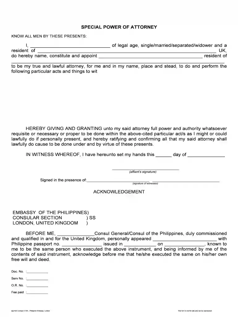 Special Power of Attorney - The Philippine Embassy in London Preview on Page 1