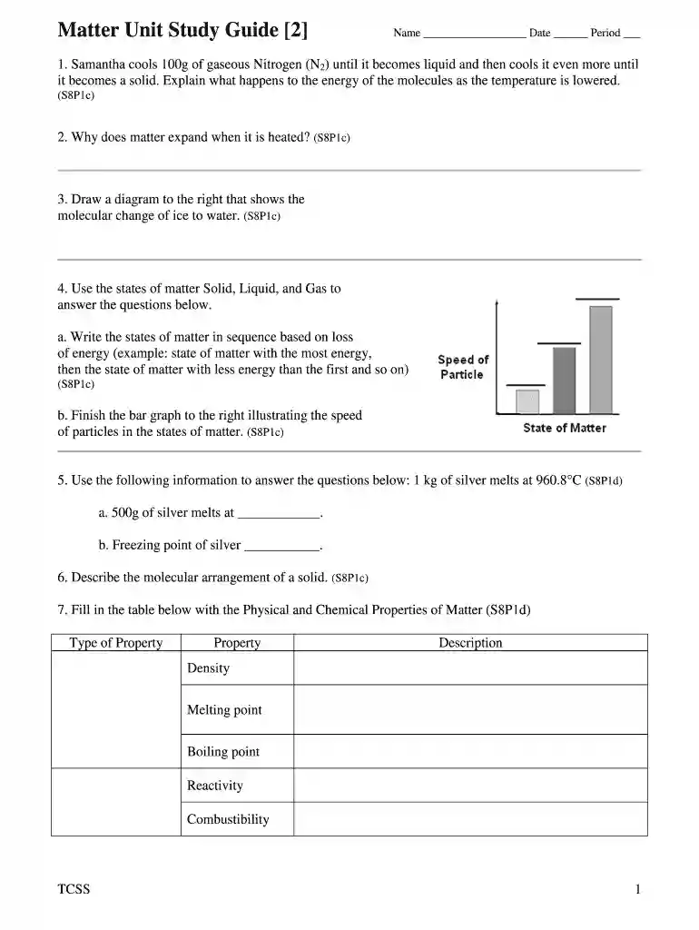 matter unit study guide Preview on Page 1