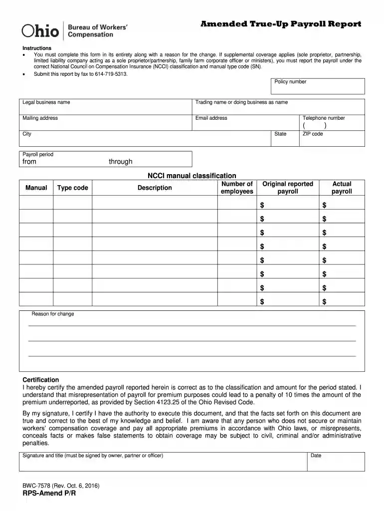 Form RPS-AMEND P R (BWC-7578) Download Printable PDF Preview on Page 1
