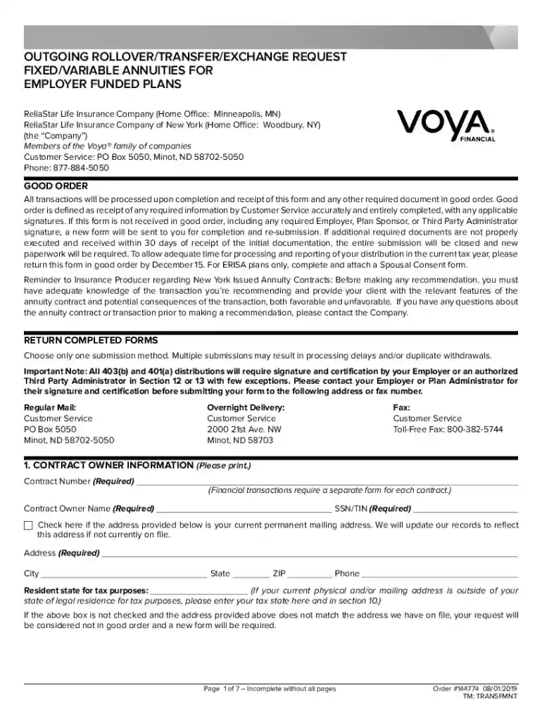 voya 403b rollover form Preview on Page 1