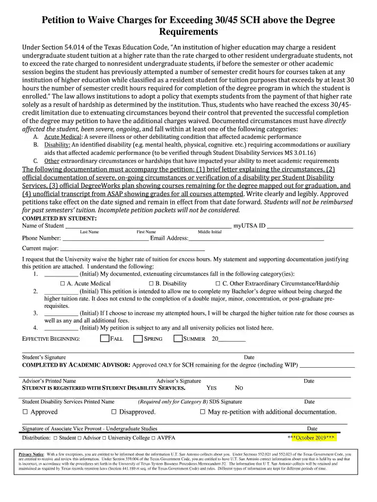 utsa petition form Preview on Page 1