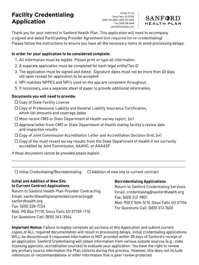 Facility Credentialing Preview on Page 1