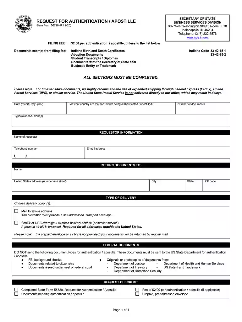 request for authentication apostille - Forms IN Preview on Page 1