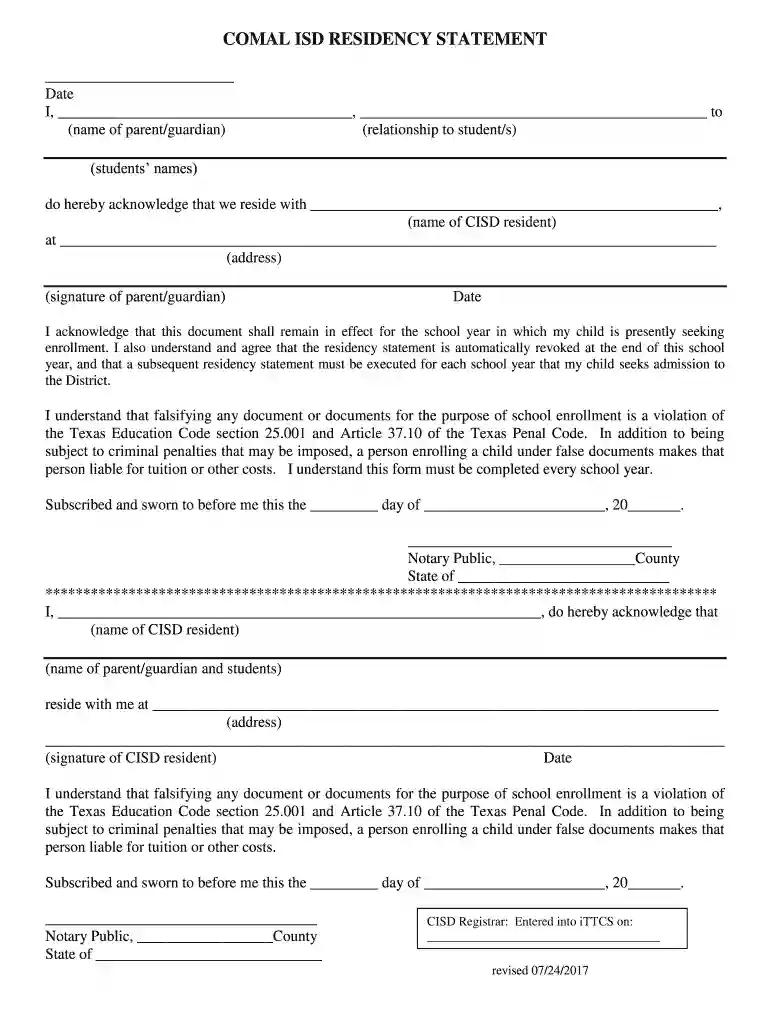 comal isd residency statement Preview on Page 1