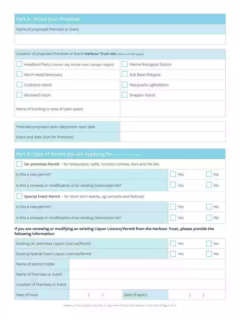 Liquor Permit Application Form - Harbour Trust Preview on Page 1