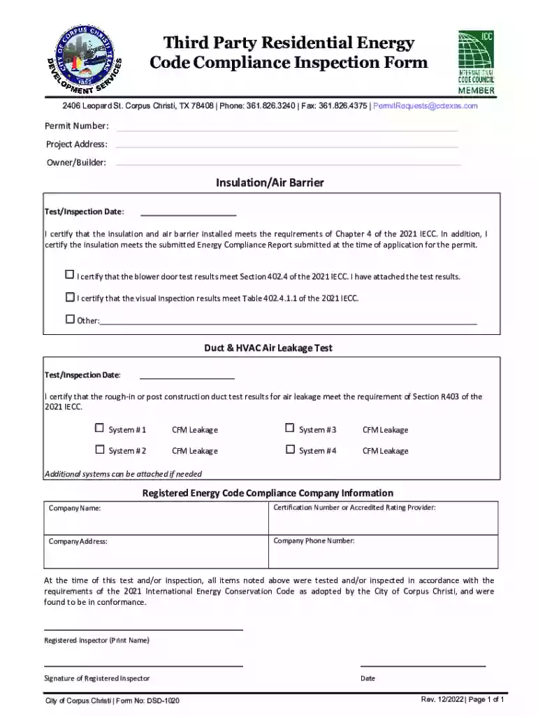 Third Party Residential Energy Code Compliance Inspection Form Preview on Page 1