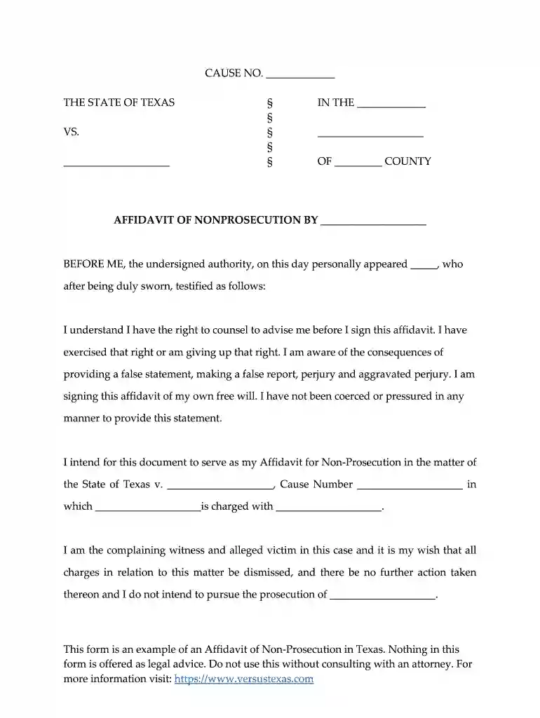 Affidavit-of-NonProsecution-Form-2020 doc Preview on Page 1