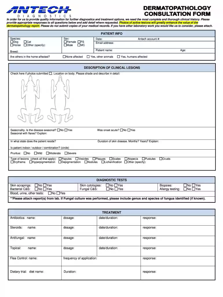 antech dermatopathology form Preview on Page 1