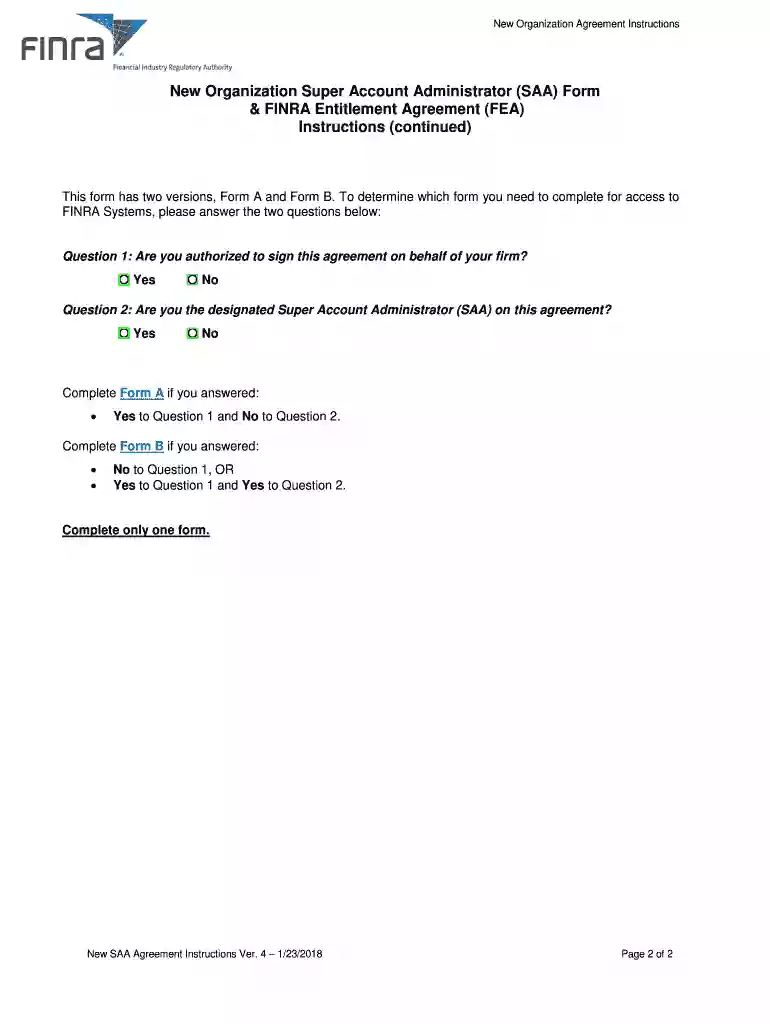 finra saa entitlement form Preview on Page 1