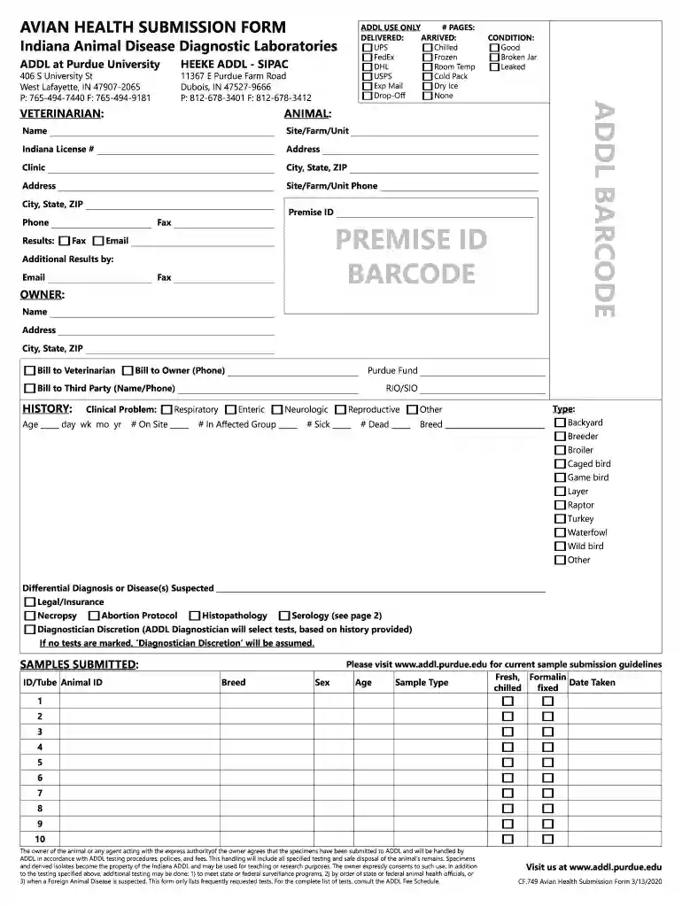 AVIAN HEALTH SUBMISSION FORM Preview on Page 1