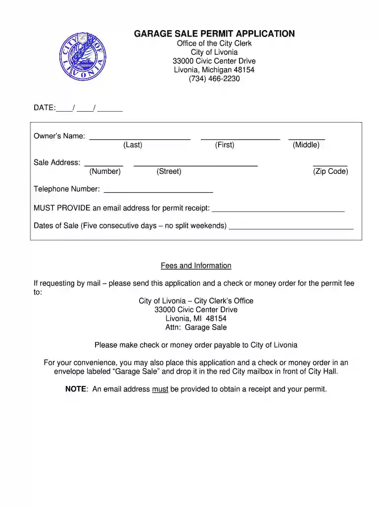 garage sale permit application Preview on Page 1