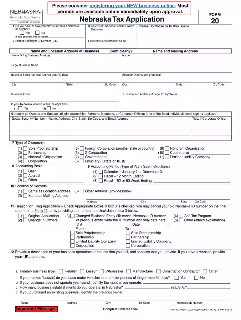 form 20 nebraska Preview on Page 1