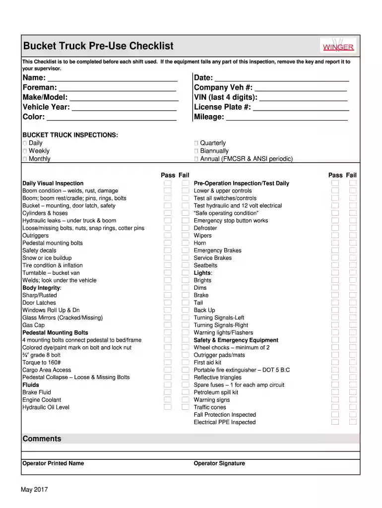 Bucket Truck Pre-Use Checklist Preview on Page 1