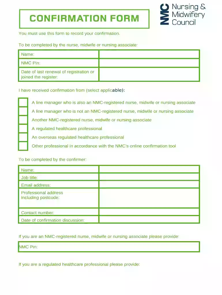 nmc confirmation form template Preview on Page 1
