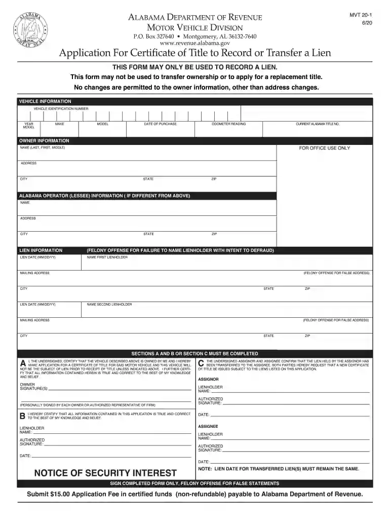 alabama title application Preview on Page 1