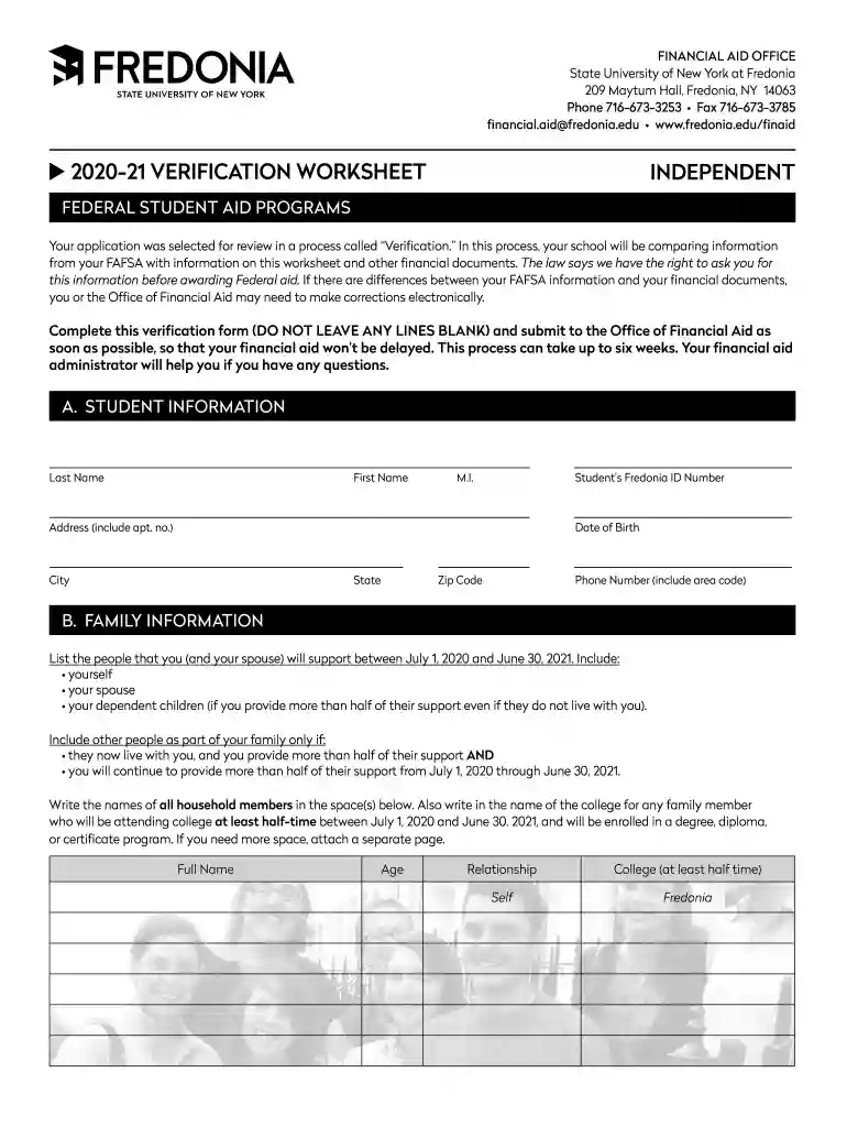 u 2020-21 VERIFICATION WORKSHEET Preview on Page 1