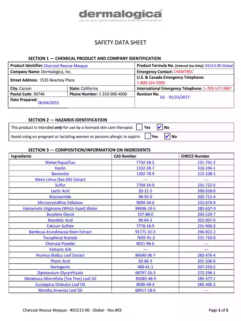 dermalogica sds sheets Preview on Page 1