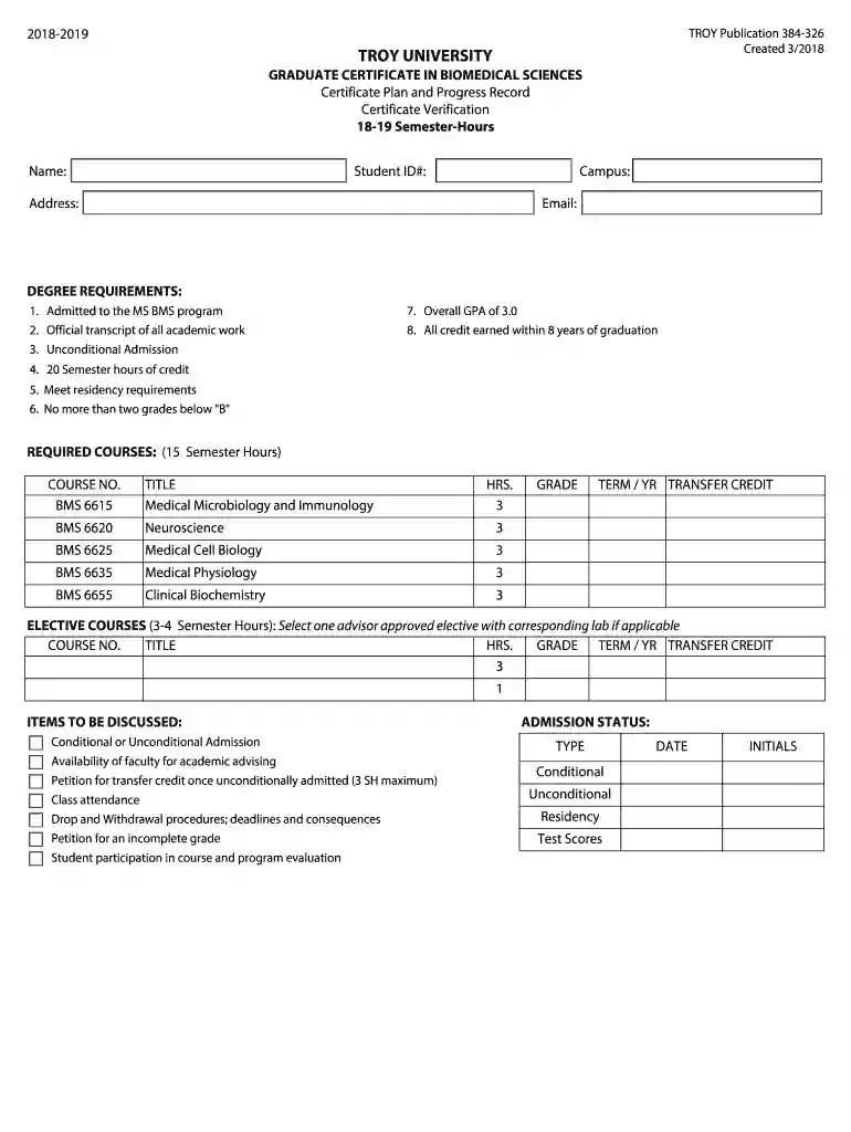 Graduate Certificate in Biomedical Sciences - Troy University Preview on Page 1