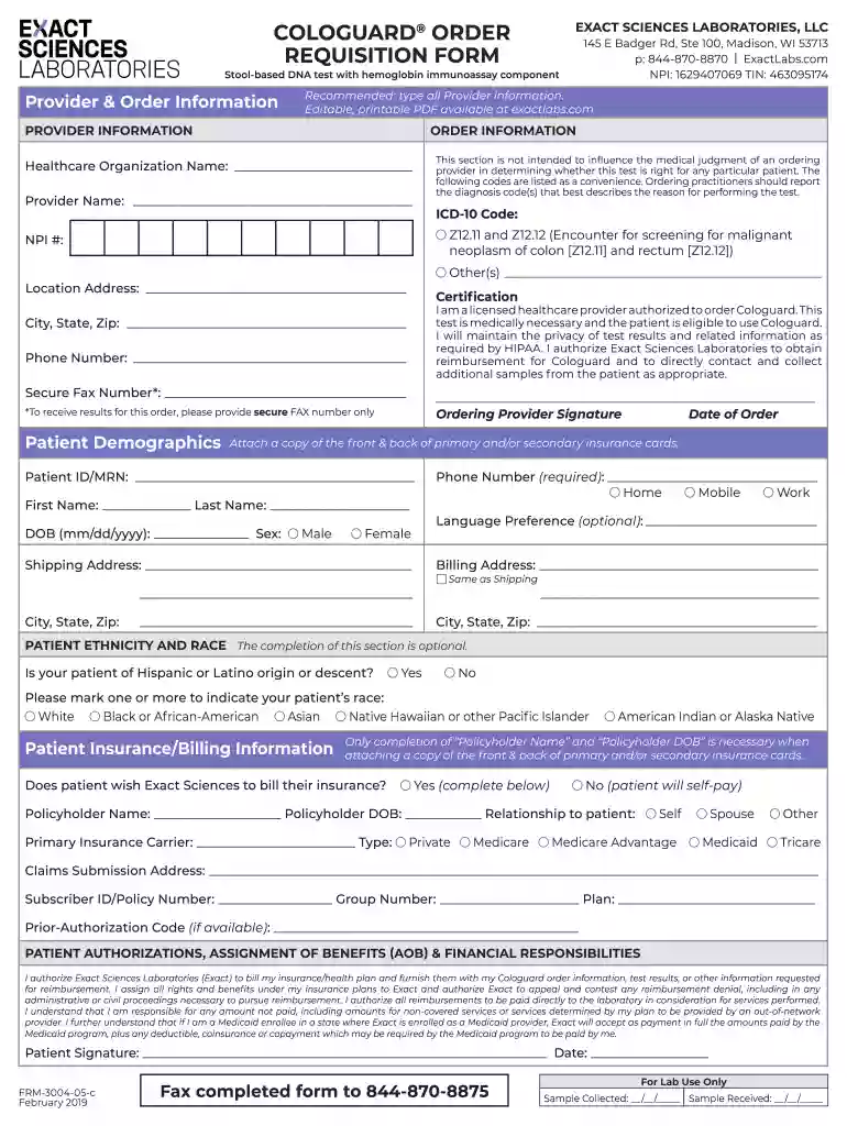 cologuard order form Preview on Page 1