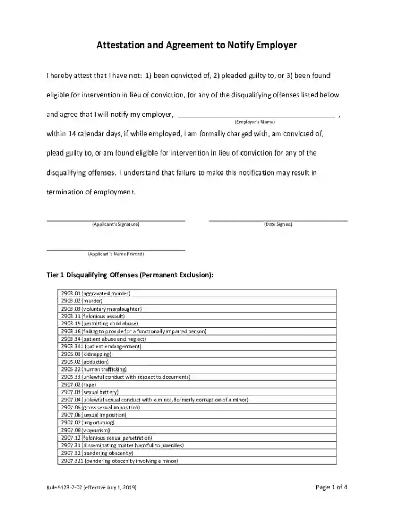 attestation and agreement to notify employer Preview on Page 1