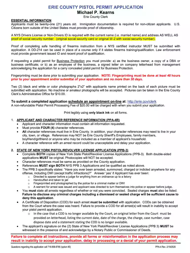ERIE COUNTY PISTOL PERMIT APPLICATION Michael P Kearns Preview on Page 1