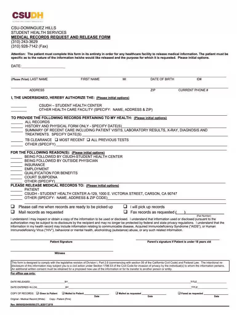 medical records request release Preview on Page 1