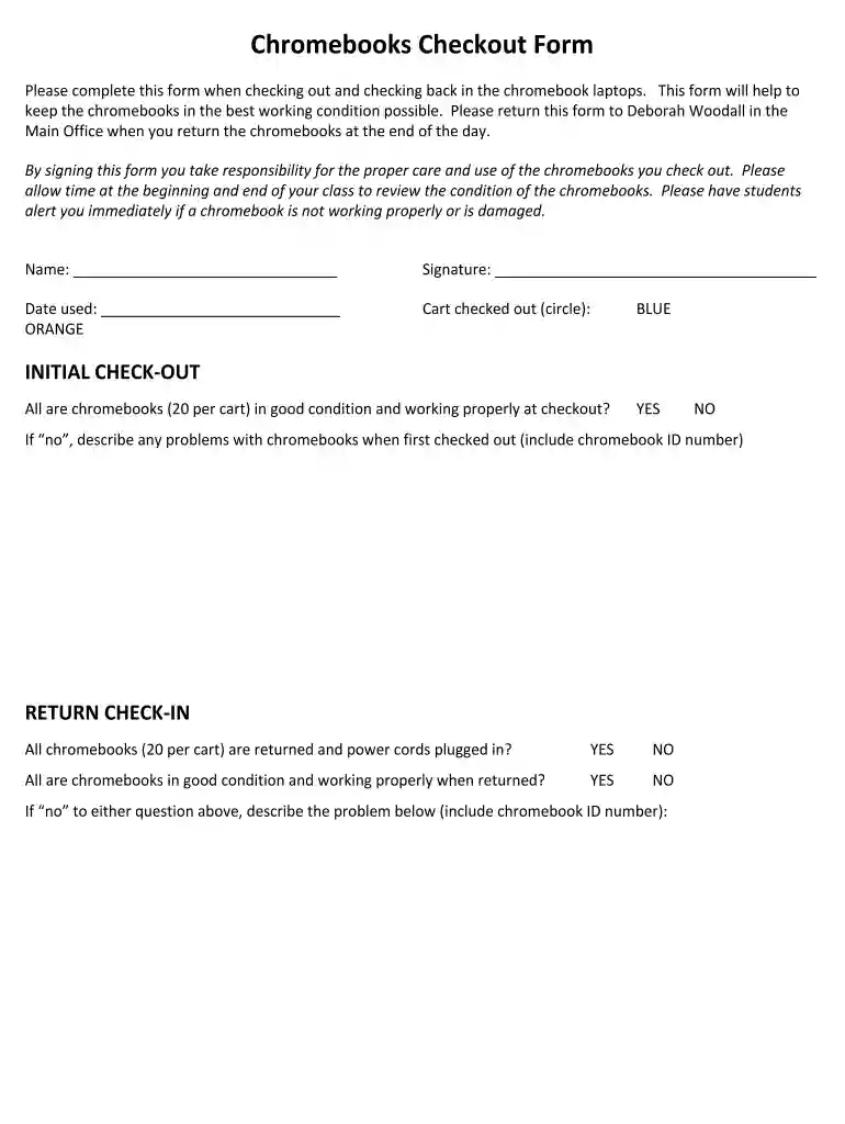 Chromebooks Checkout Form Preview on Page 1