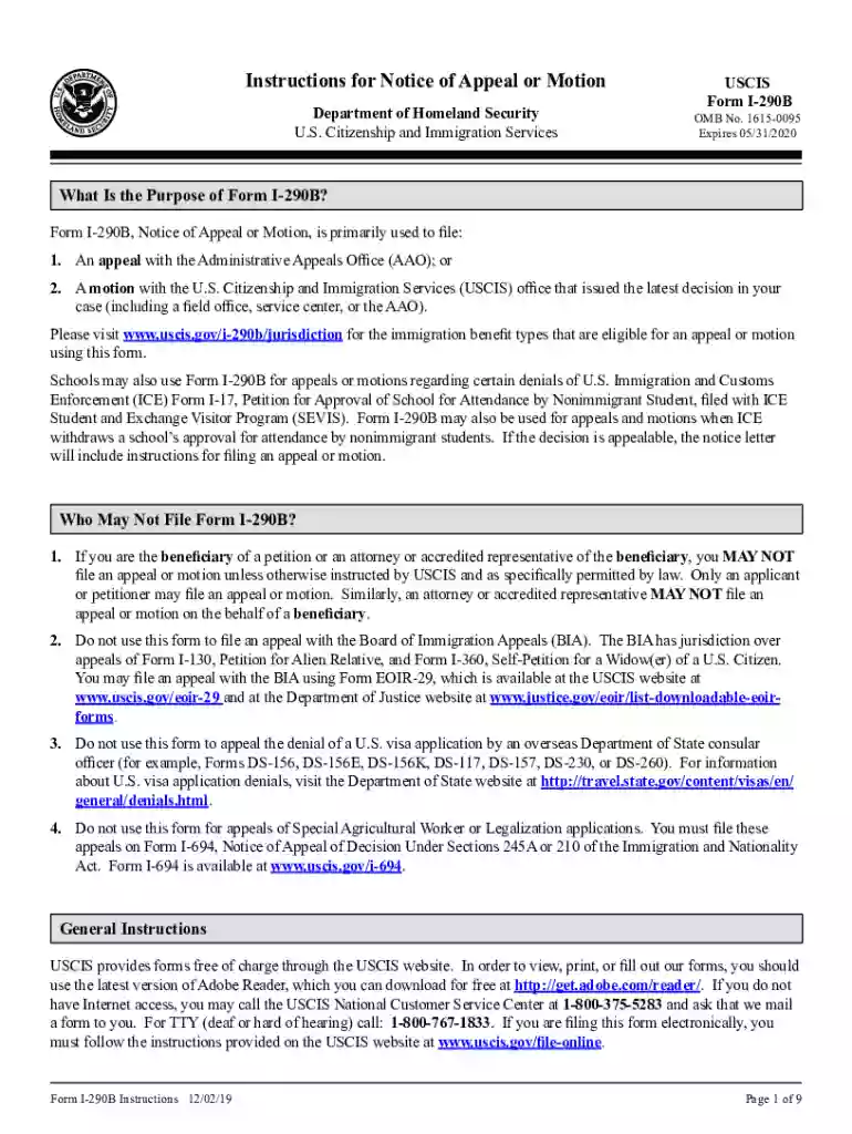2019 i290b instructions notice appeal motion sample Preview on Page 1