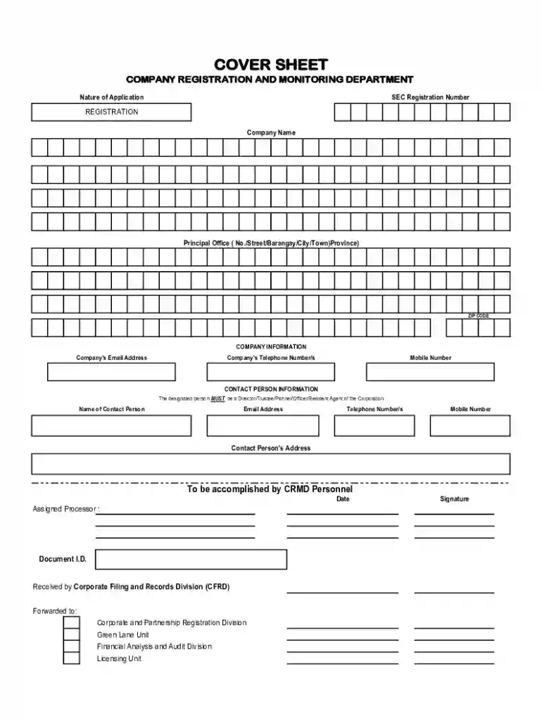 2019 PH Cover Sheet for Applications at Company Registration and Monitoring Department Preview on Page 1