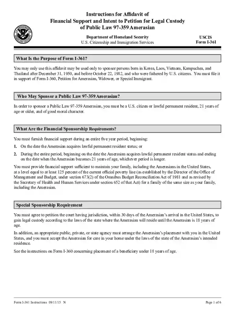DHS USCIS I-361 Instructions Preview on Page 1