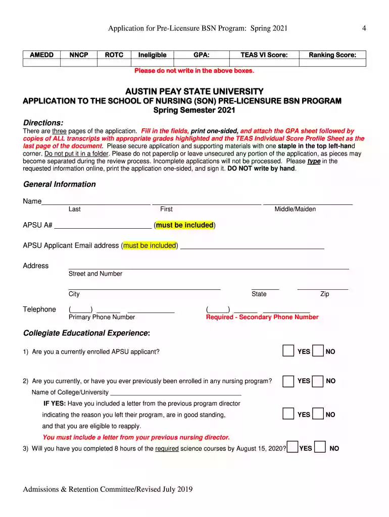 Spring 2021 Application - Austin Peay State University Preview on Page 1